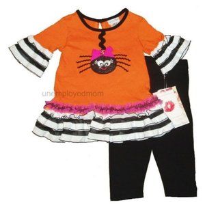 Halloween Outfit Spider Dress Legging 2 Piece Set Top Bottom Girls Holiday